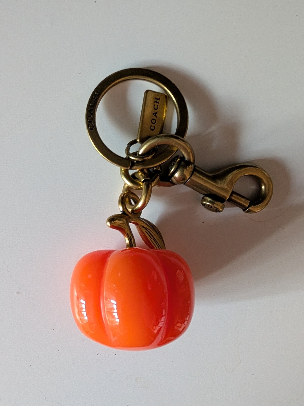 Coach Orange Pumpkin Bag Charm Keychain Gold Tone